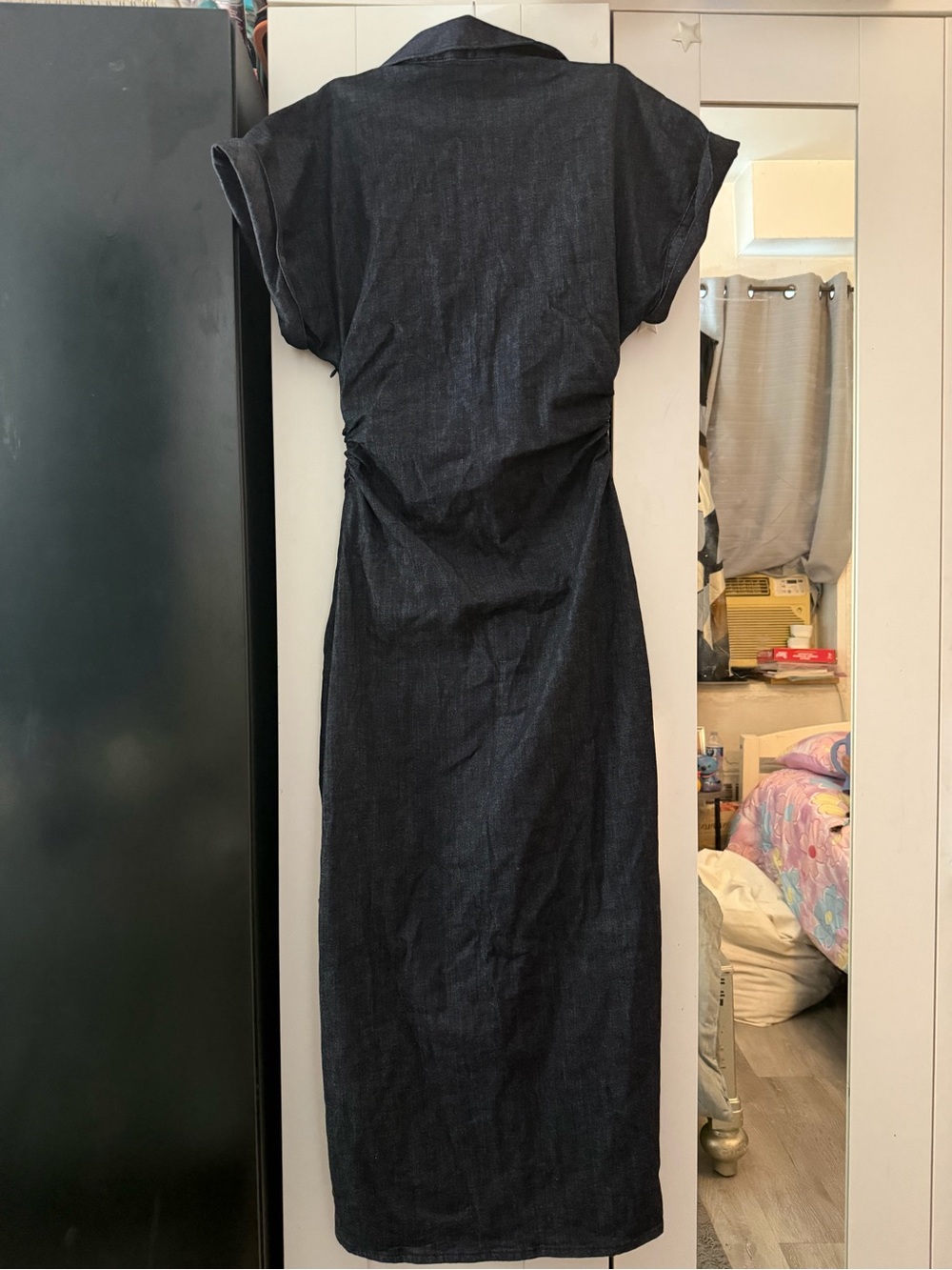 ZARA Dark Blue Denim Midi Shirt Dress - Picture 4 of 15